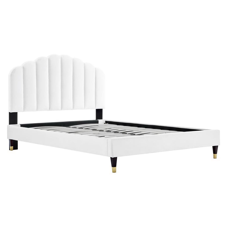 Dome Performance Velvet Queen Platform Bed in White