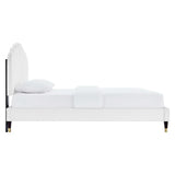 Dome Performance Velvet Queen Platform Bed in White