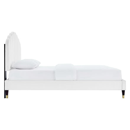 Daisy Performance Velvet Queen Platform Bed in White