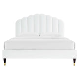 Dome Performance Velvet Queen Platform Bed in White