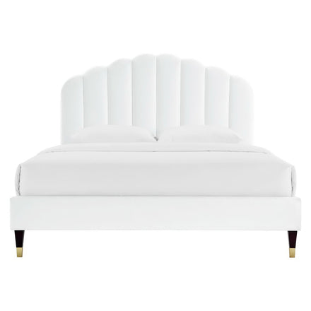 Daisy Performance Velvet Queen Platform Bed in White