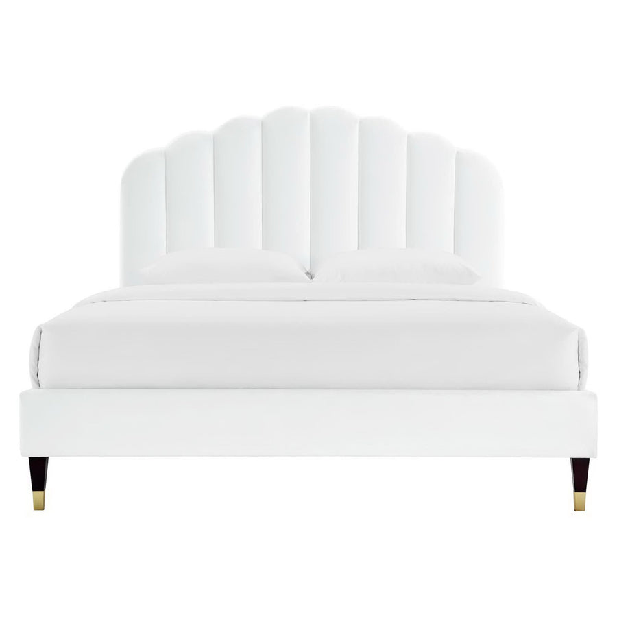 Dome Performance Velvet Queen Platform Bed in White