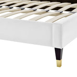 Dome Performance Velvet Queen Platform Bed in White