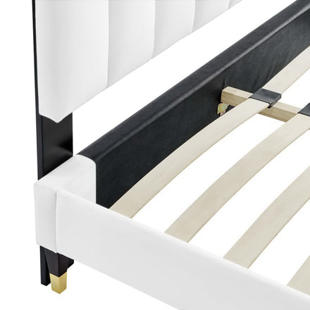 Daisy Performance Velvet Queen Platform Bed in White