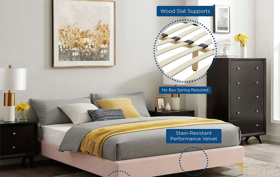 Ochre Performance Velvet Twin Bed Frame in Pink