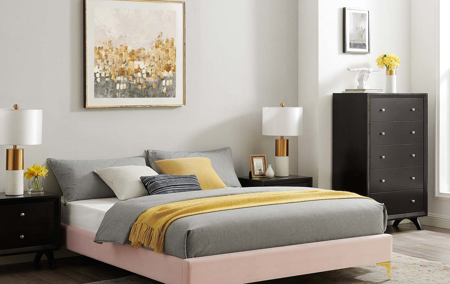 Ochre Performance Velvet Twin Bed Frame in Pink