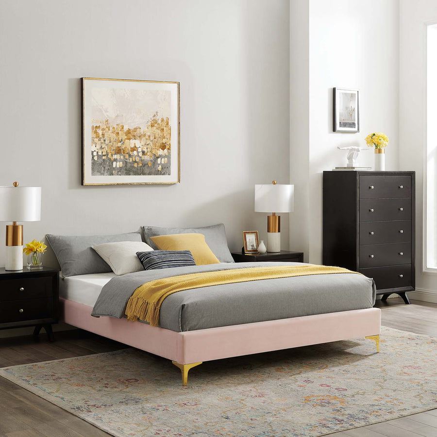 Ochre Performance Velvet Twin Bed Frame in Pink