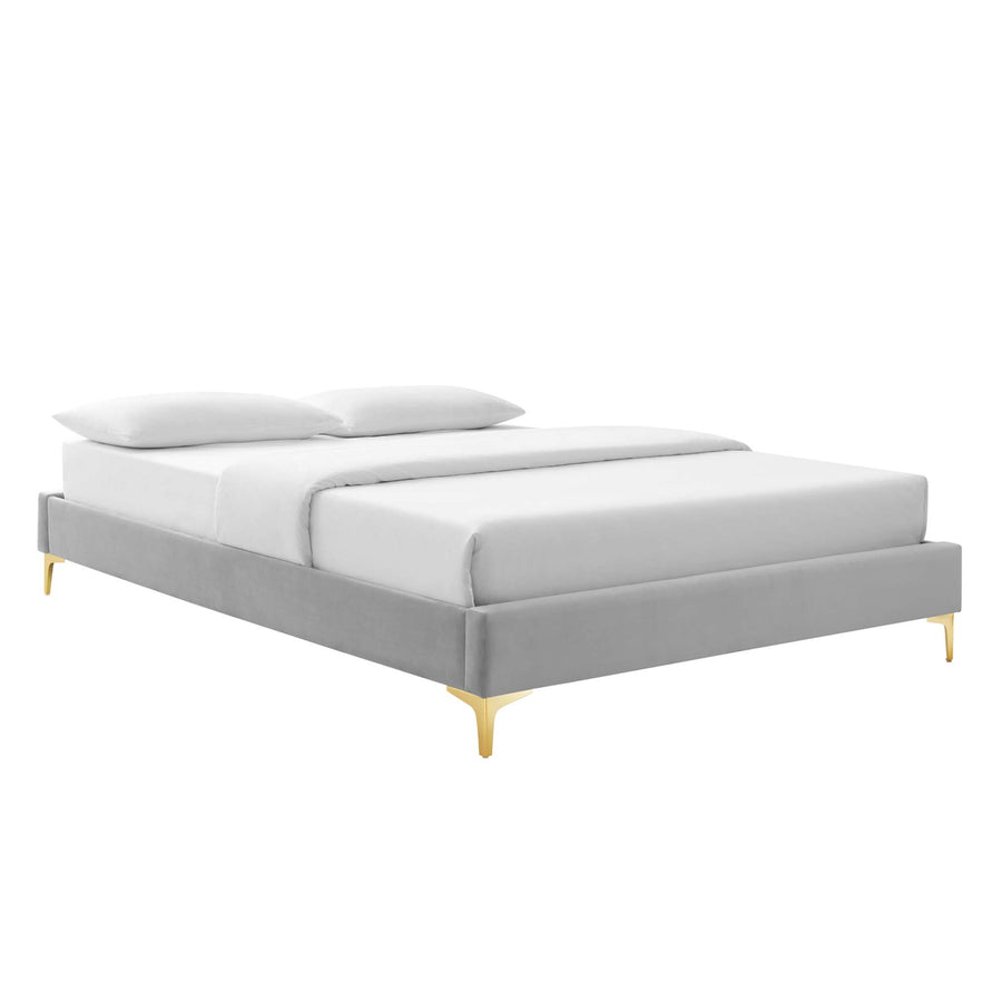 Ochre Performance Velvet Full Bed Frame in Light Gray