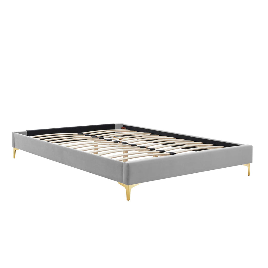 Ochre Performance Velvet Full Bed Frame in Light Gray