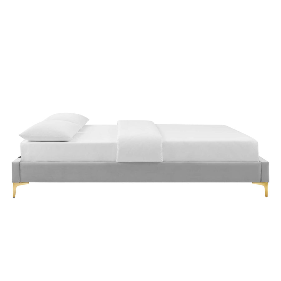 Ochre Performance Velvet Full Bed Frame in Light Gray