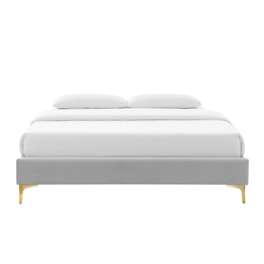 Ochre Performance Velvet Full Bed Frame in Light Gray