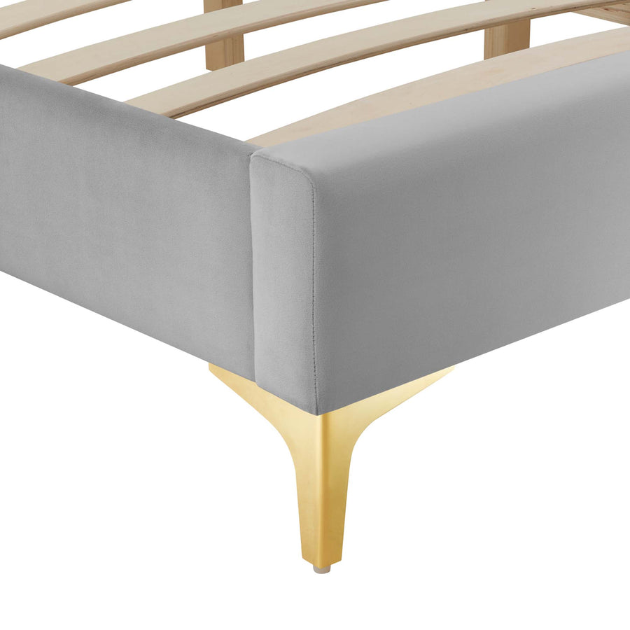 Ochre Performance Velvet Full Bed Frame in Light Gray
