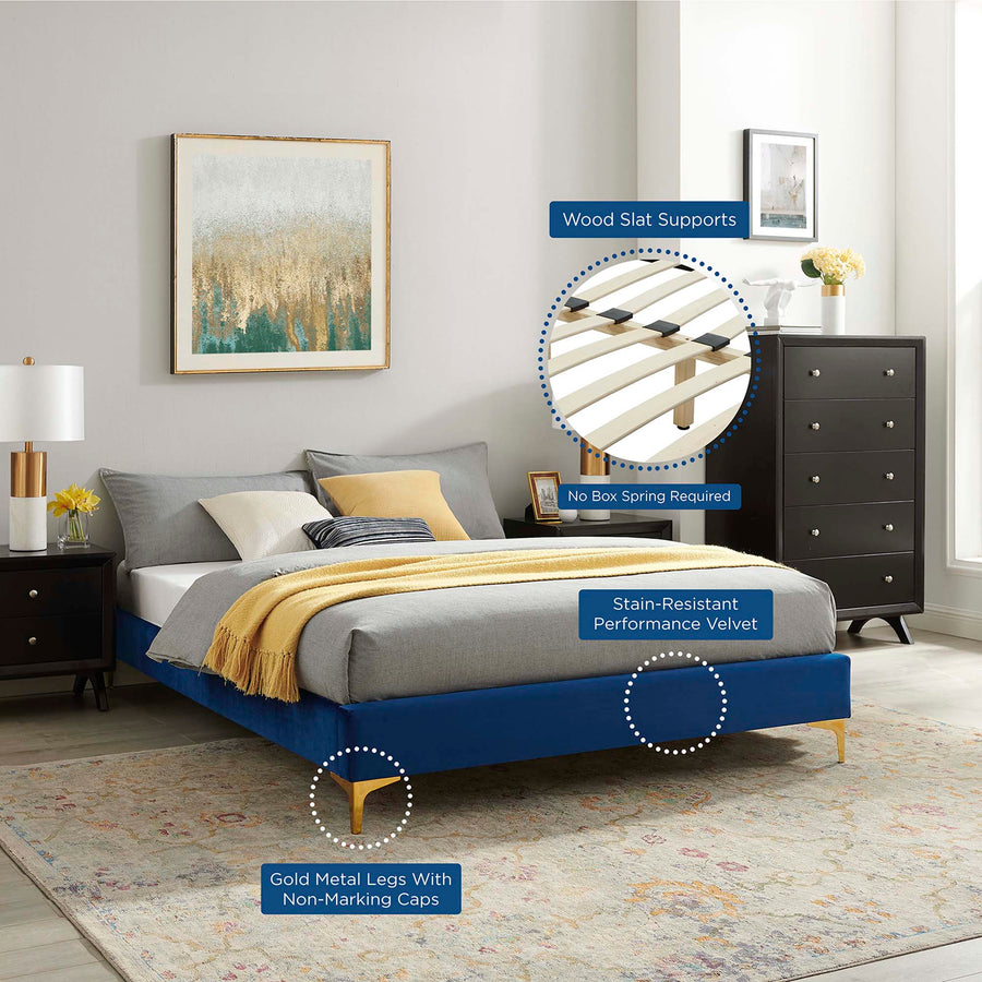 Ochre Performance Velvet Full Bed Frame in Navy