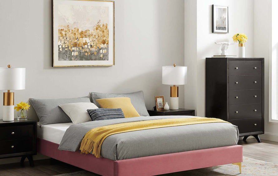 Ochre Performance Velvet King Bed Frame in Dusty Rose