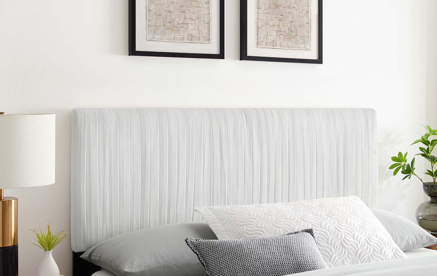 Mira Channel Tufted Performance Velvet Full/Queen Headboard in White