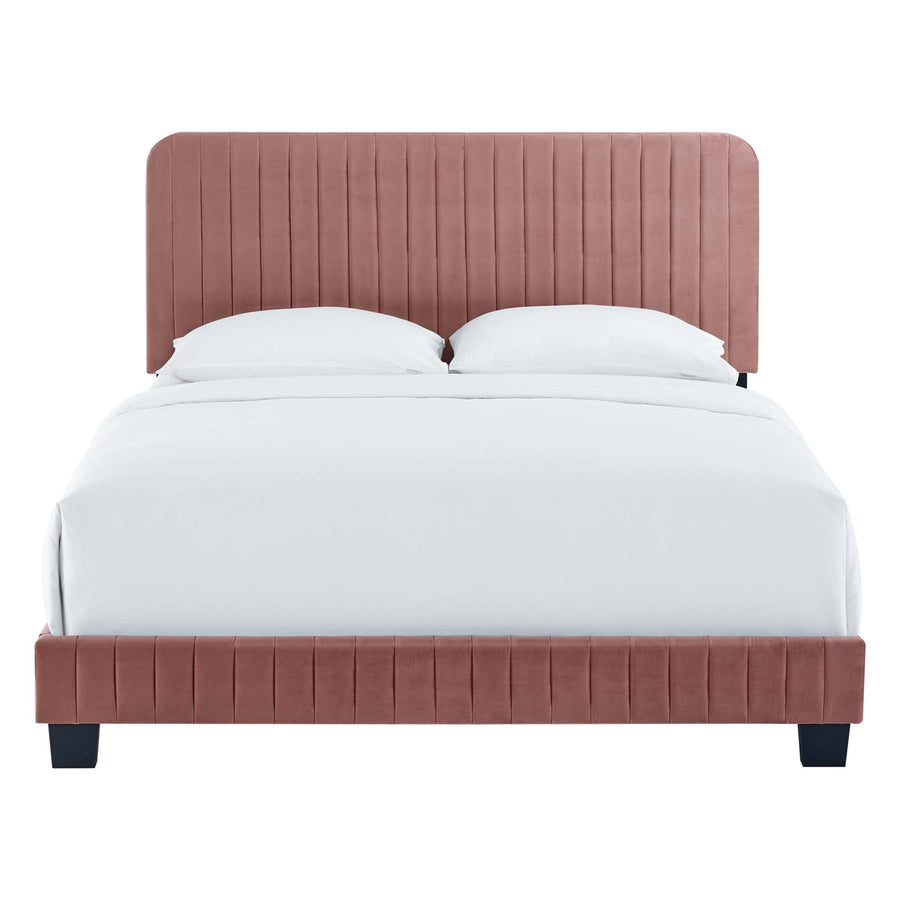 Sutton Channel Tufted Performance Velvet Queen Bed in Dusty Rose