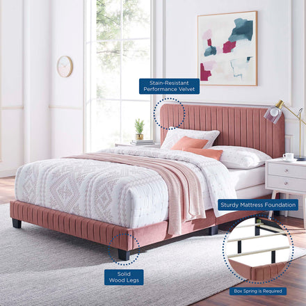 Celine Channel Tufted Performance Velvet Queen Bed in Dusty Rose