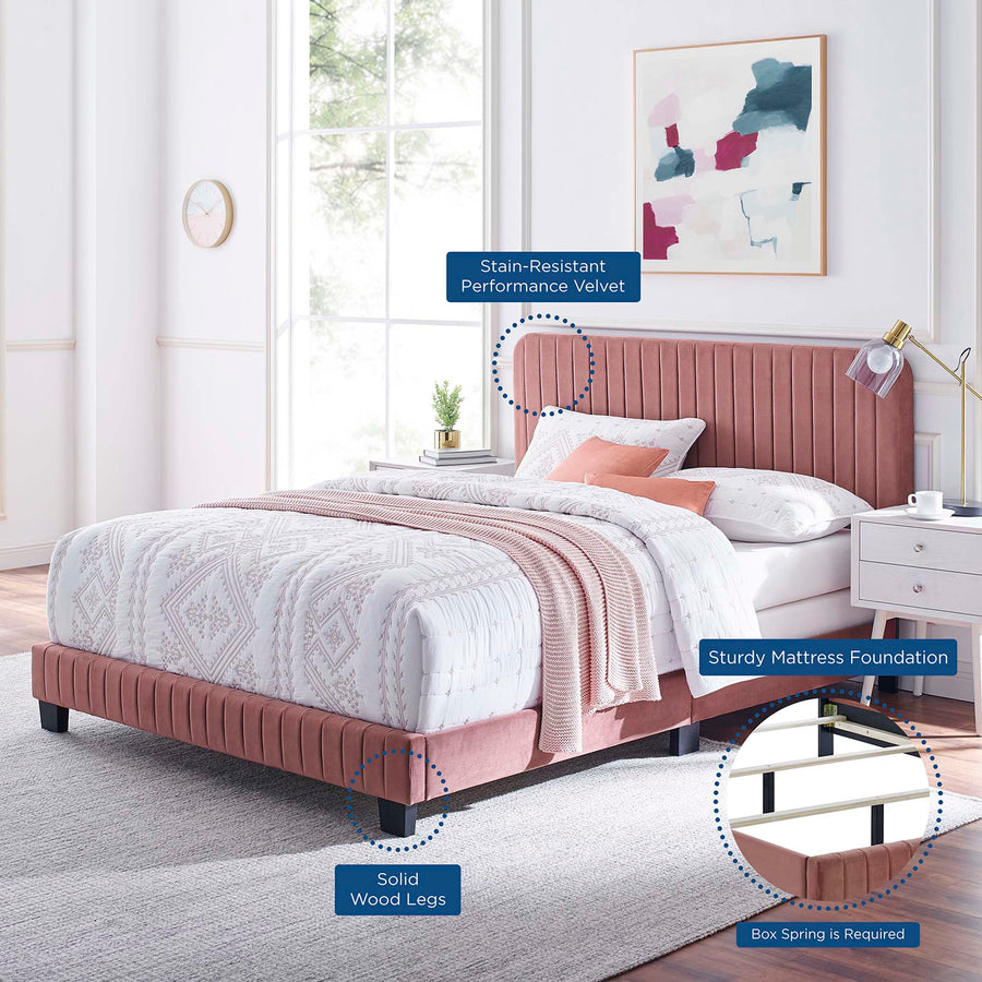Sutton Channel Tufted Performance Velvet Queen Bed in Dusty Rose