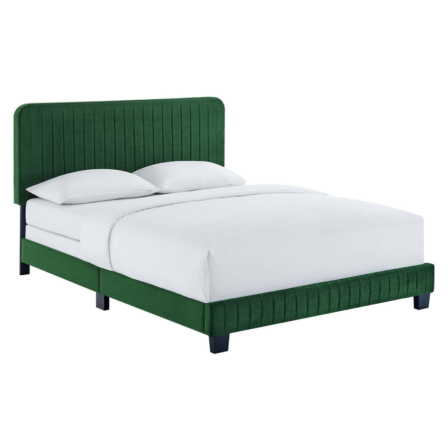 Sutton Channel Tufted Performance Velvet Queen Bed in Emerald