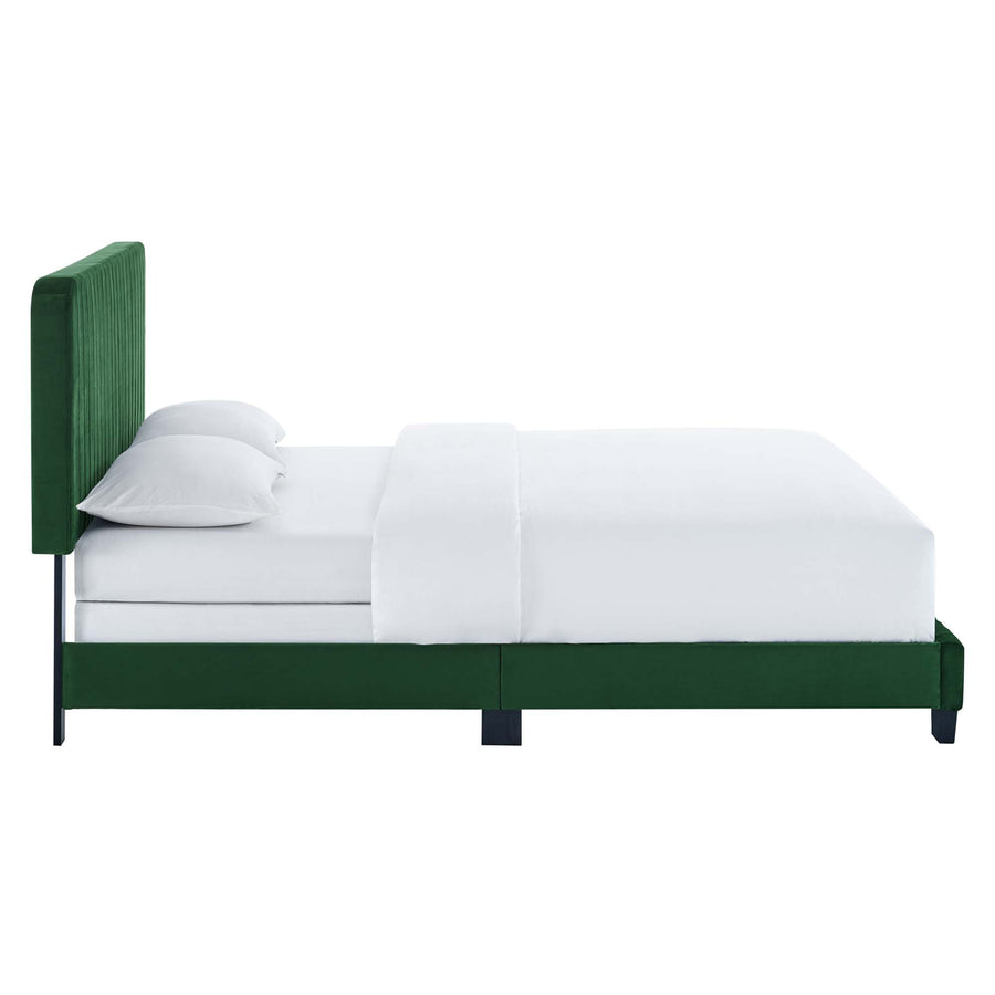 Sutton Channel Tufted Performance Velvet Queen Bed in Emerald