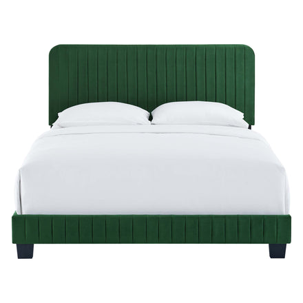 Celine Channel Tufted Performance Velvet Queen Bed in Emerald