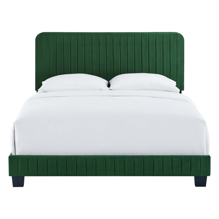 Sutton Channel Tufted Performance Velvet Queen Bed in Emerald