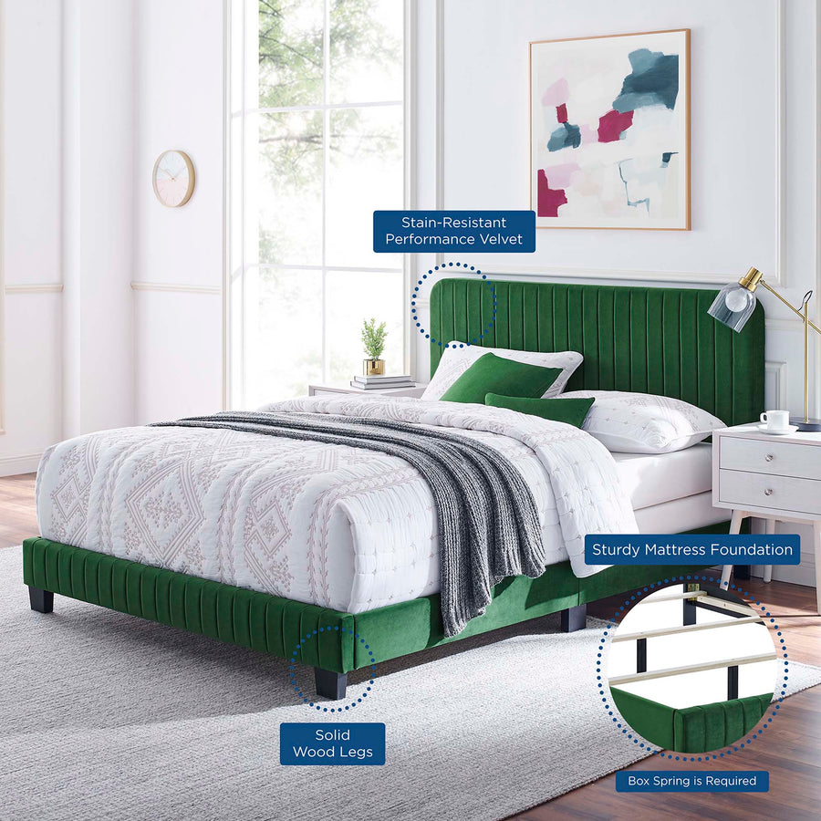 Sutton Channel Tufted Performance Velvet Queen Bed in Emerald