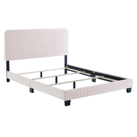 Celine Channel Tufted Performance Velvet Queen Bed in Pink