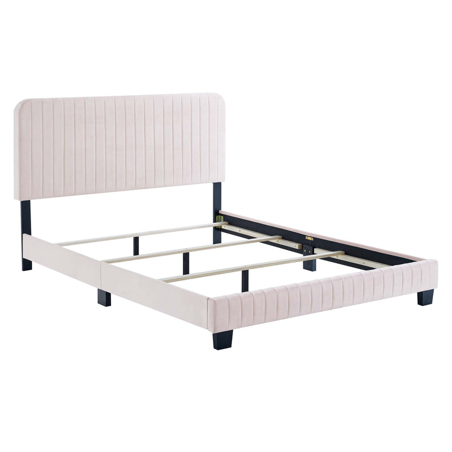 Sutton Channel Tufted Performance Velvet Queen Bed in Pink