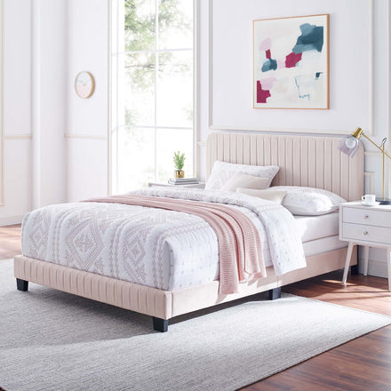 Celine Channel Tufted Performance Velvet Queen Bed in Pink
