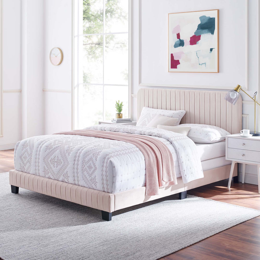 Sutton Channel Tufted Performance Velvet Queen Bed in Pink