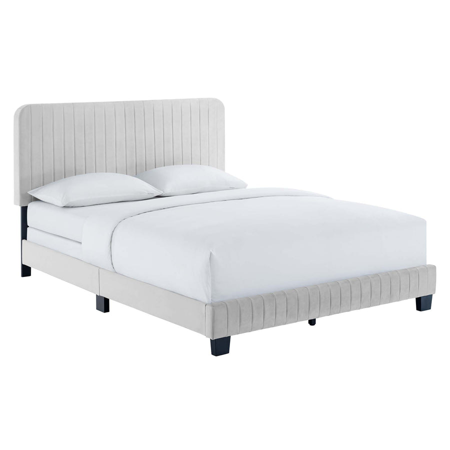 Sutton Channel Tufted Performance Velvet Full Bed in Light Gray