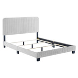 Sutton Channel Tufted Performance Velvet Full Bed in Light Gray