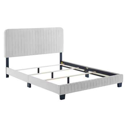 Celine Channel Tufted Performance Velvet Full Bed in Light Gray