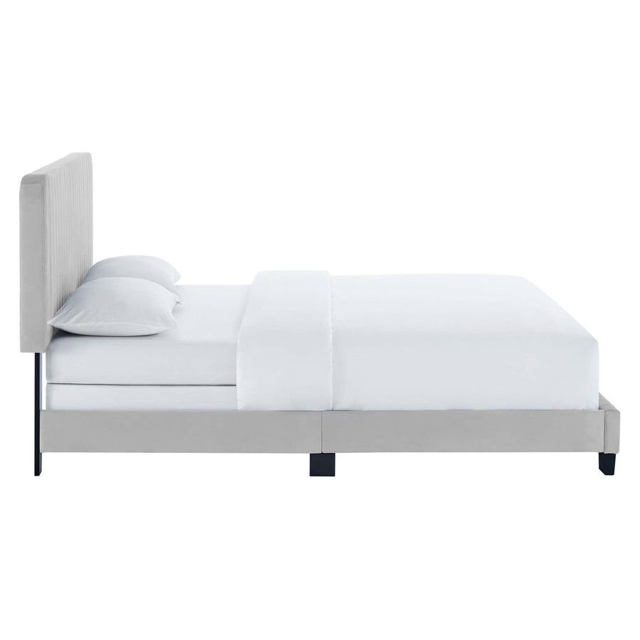 Sutton Channel Tufted Performance Velvet Full Bed in Light Gray