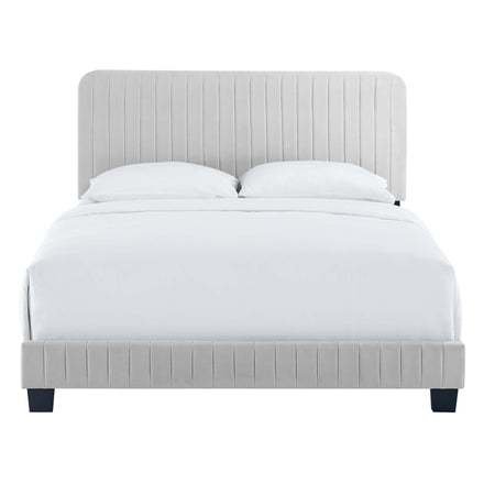 Celine Channel Tufted Performance Velvet Full Bed in Light Gray