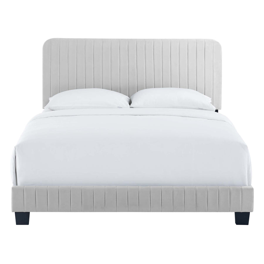 Sutton Channel Tufted Performance Velvet Full Bed in Light Gray