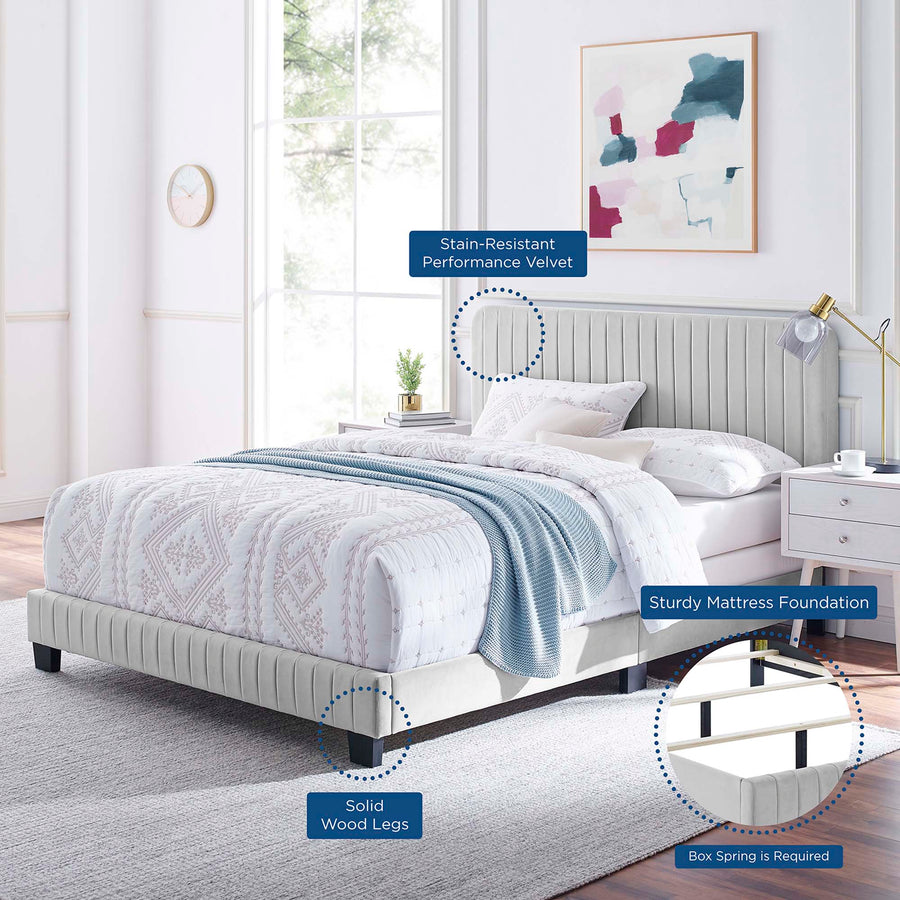Sutton Channel Tufted Performance Velvet Full Bed in Light Gray