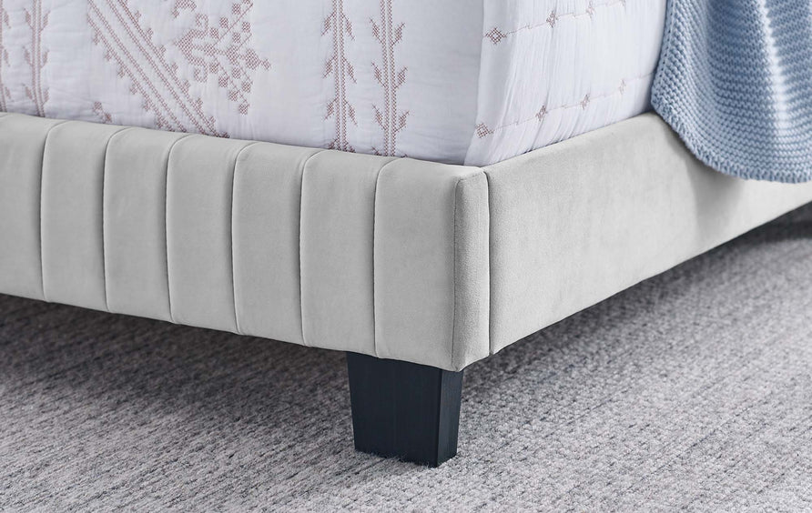 Sutton Channel Tufted Performance Velvet Full Bed in Light Gray
