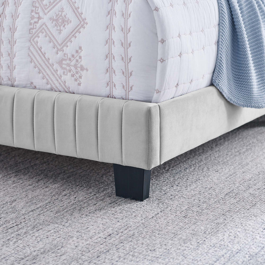 Sutton Channel Tufted Performance Velvet Full Bed in Light Gray
