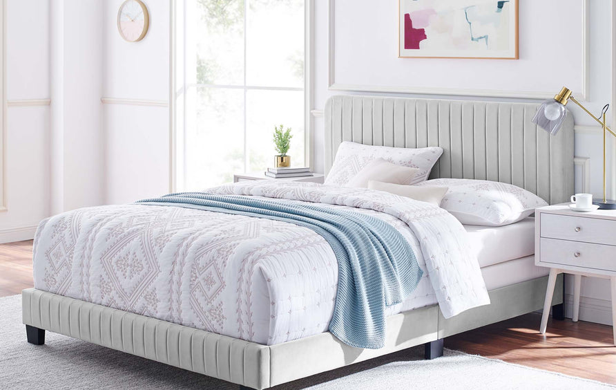 Sutton Channel Tufted Performance Velvet Full Bed in Light Gray