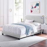 Sutton Channel Tufted Performance Velvet Full Bed in Light Gray