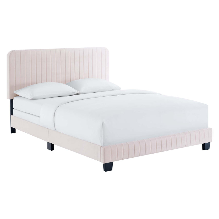 Sutton Channel Tufted Performance Velvet Full Bed in Pink