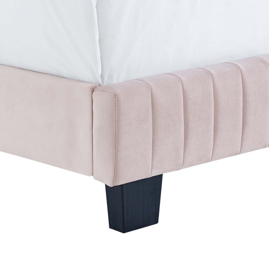 Sutton Channel Tufted Performance Velvet Full Bed in Pink