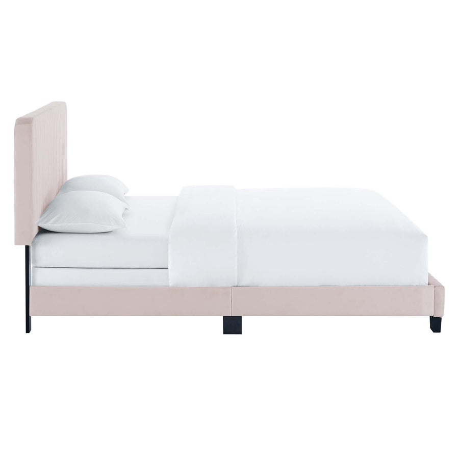 Sutton Channel Tufted Performance Velvet Full Bed in Pink