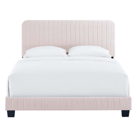 Celine Channel Tufted Performance Velvet Full Bed in Pink