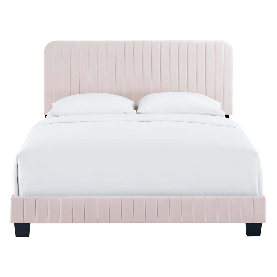 Sutton Channel Tufted Performance Velvet Full Bed in Pink