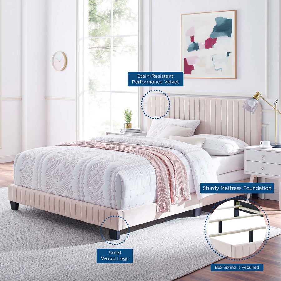 Sutton Channel Tufted Performance Velvet Full Bed in Pink