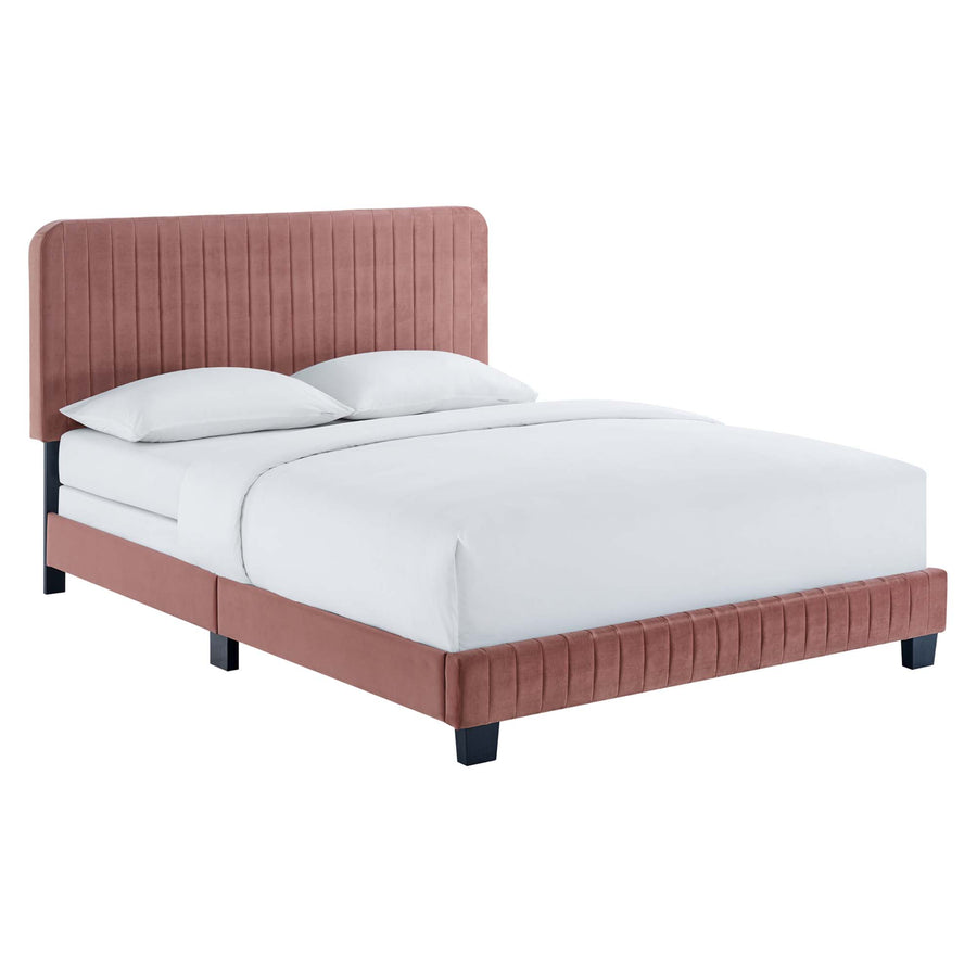 Sutton Channel Tufted Performance Velvet Twin Bed in Dusty Rose