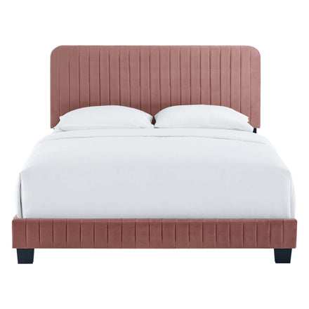 Celine Channel Tufted Performance Velvet Twin Bed in Dusty Rose